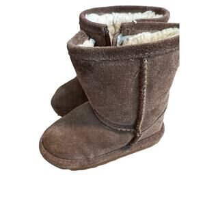 BEARPAW Riddler Brown Suede Side Zip Fleece Lined Boots Size 6